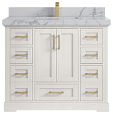Boston 42" Single Sink Bath Vanity in Alabaster 2" Venatino Quartz