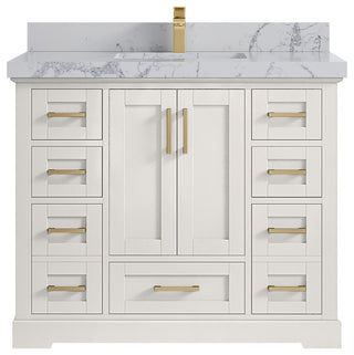 Boston 42" Single Sink Bath Vanity in Alabaster 2" Venatino Quartz