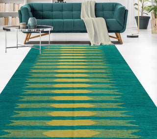 Modern Flatweave Aubriell Green/Gold Rug, 5'8x7'8