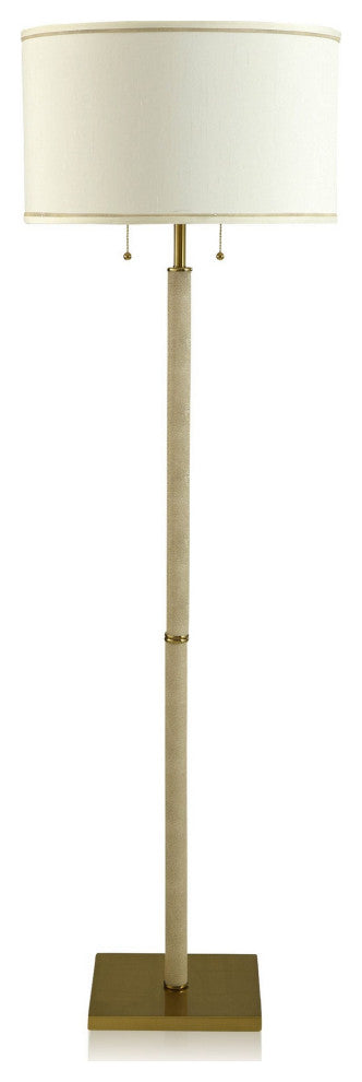 Dann Foley Floor Lamp Tan Shagreen Pattern, Polished Brass Off-White, Gold