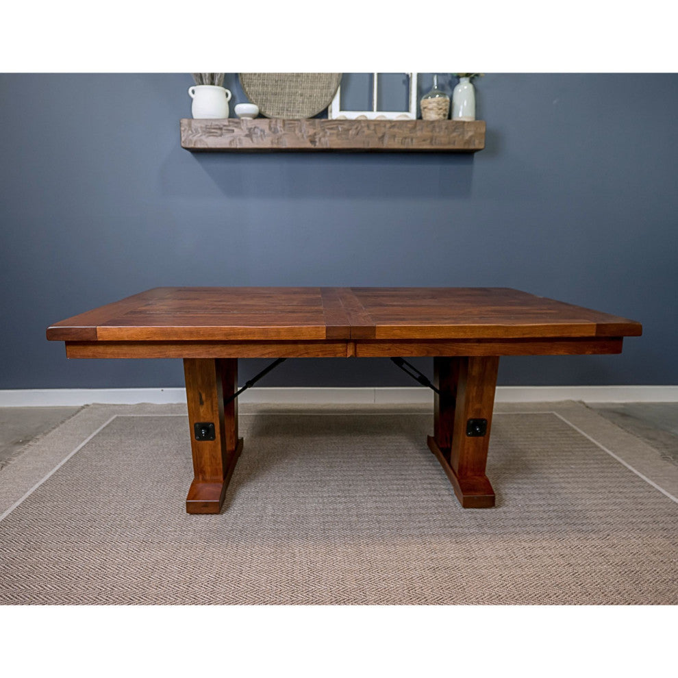 Holbrooke Extendable Rustic Cherry Dining Table, 54x108, 3 Middle Leaves