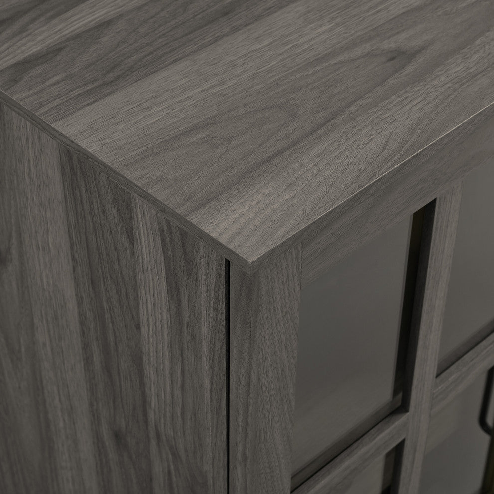 36" Sliding Glass Door Bar Cabinet, Slate Gray