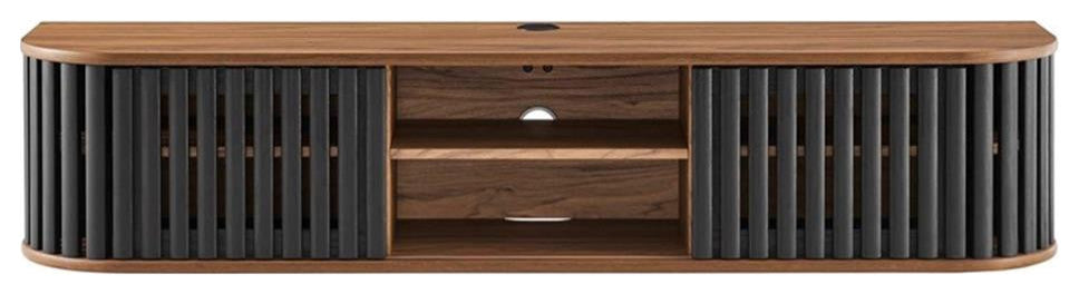 Modway Fortitude Wall-Mounted Wood TV Stand for TVs up to 70" in Walnut/Black
