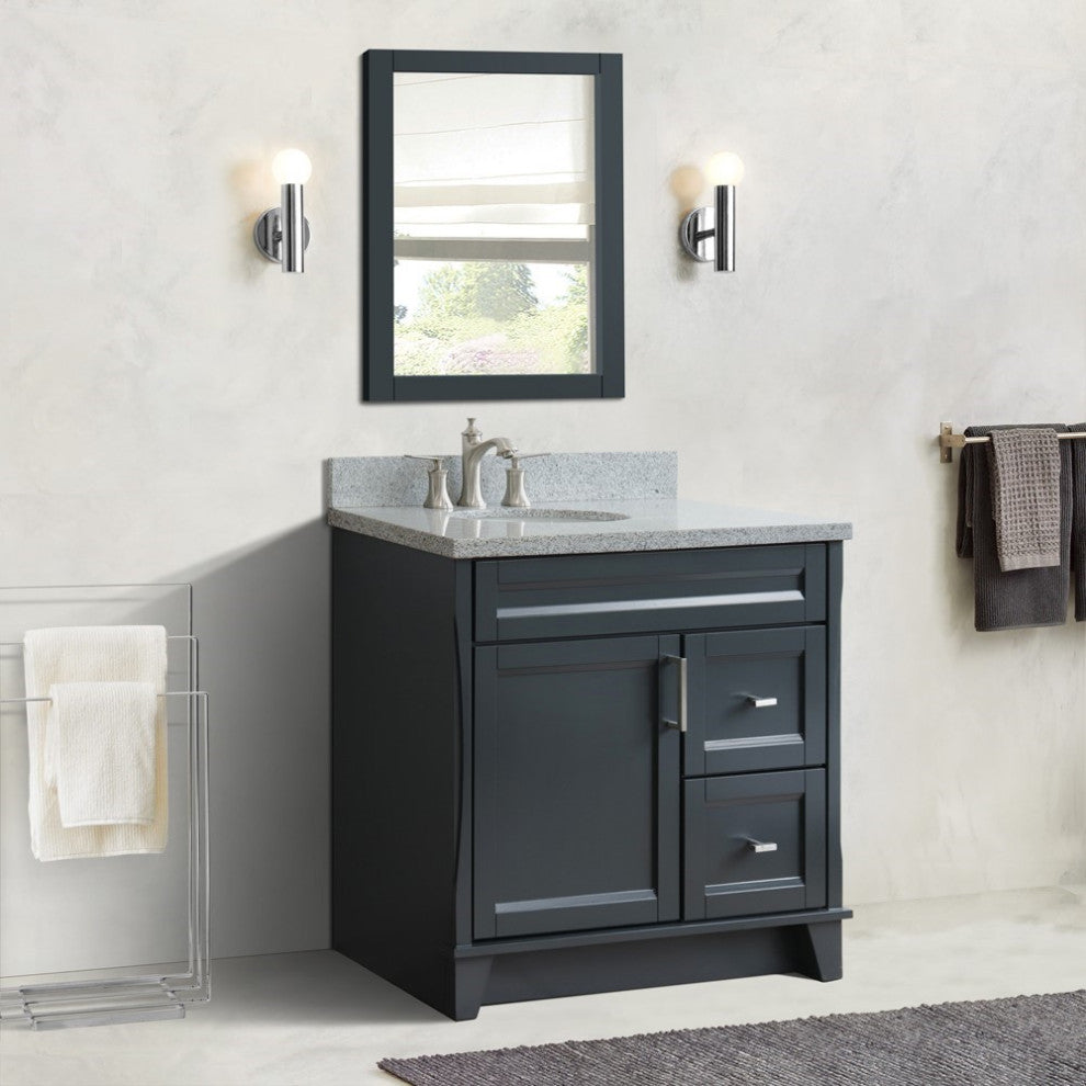 37" Single Sink Vanity, Dark Gray Finish With Gray Granite