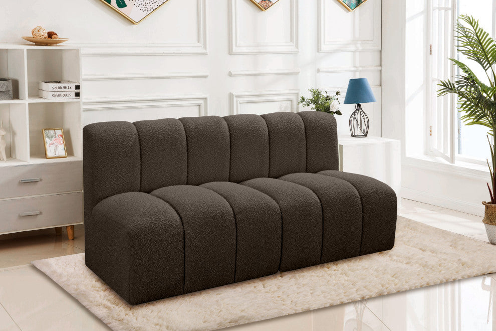 Arc Boucle Fabric Upholstered 2-Pc. Modular Sofa, Brown