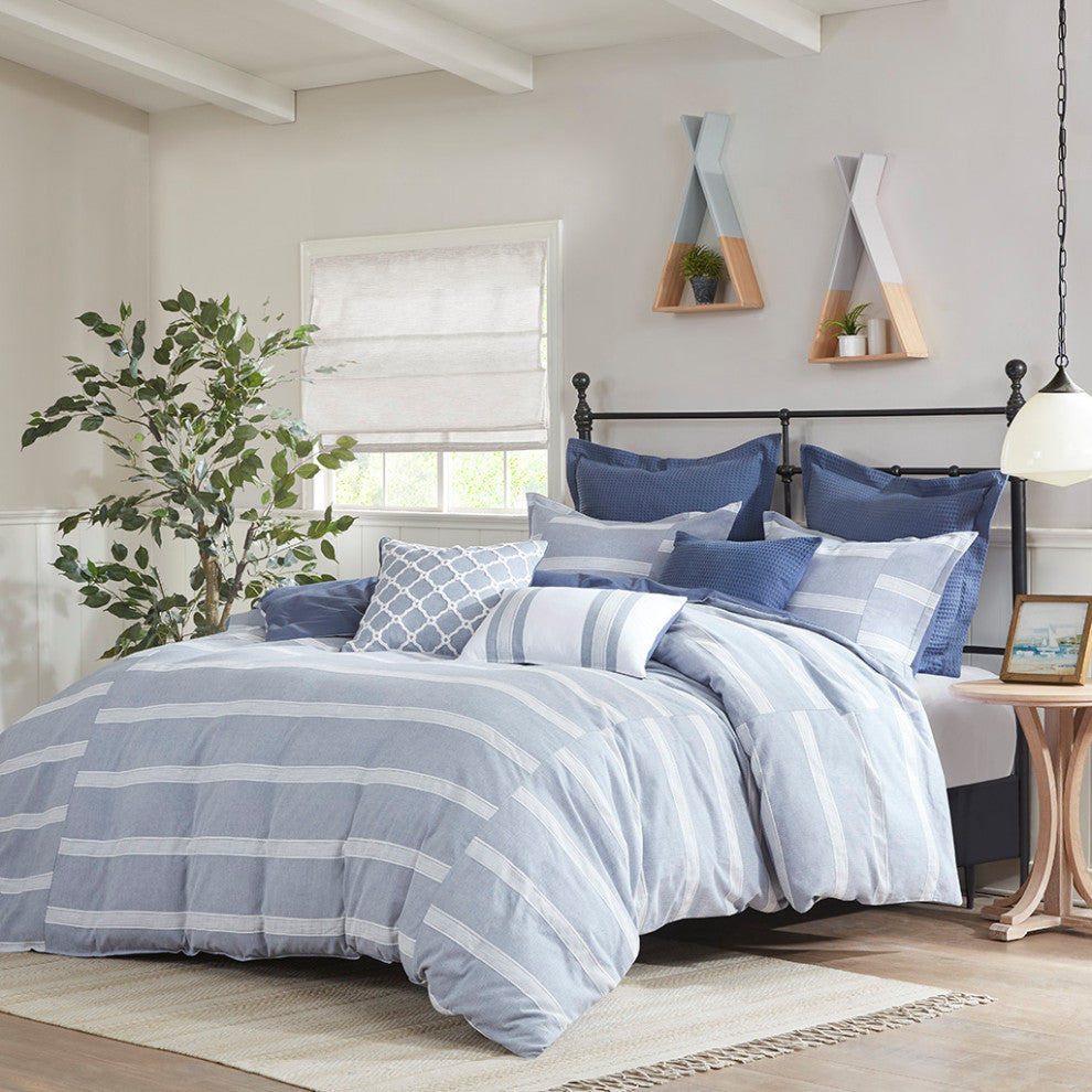Madison Park Signature Noble Blue Oversized Duvet Cover Set w Removable Insert