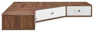 Transmit 47" Wall Mount Corner Walnut Office Desk, Walnut White