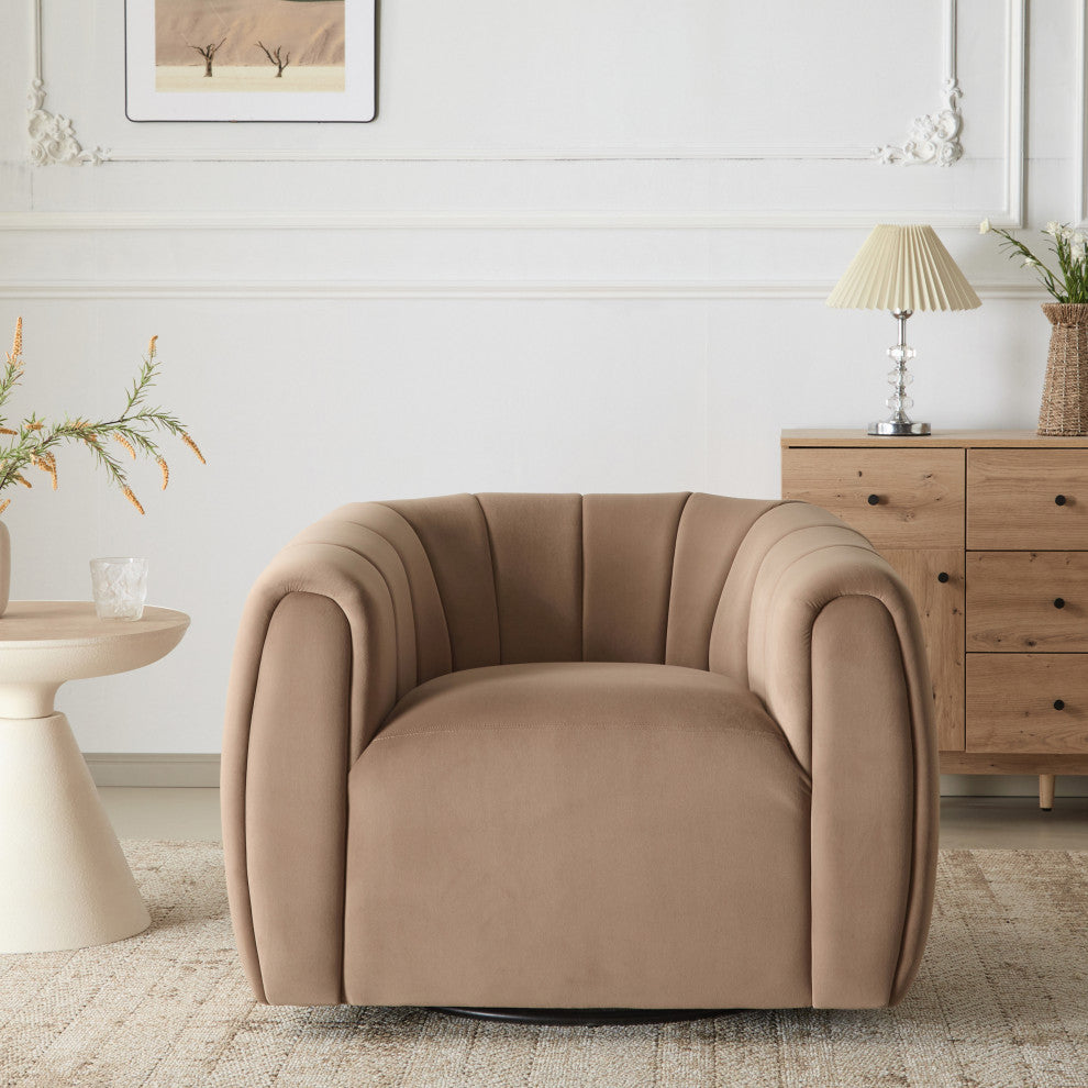 GDF Studio 360Â° Modern Swivel Club Chair, Metal Base, Velvet/Camel