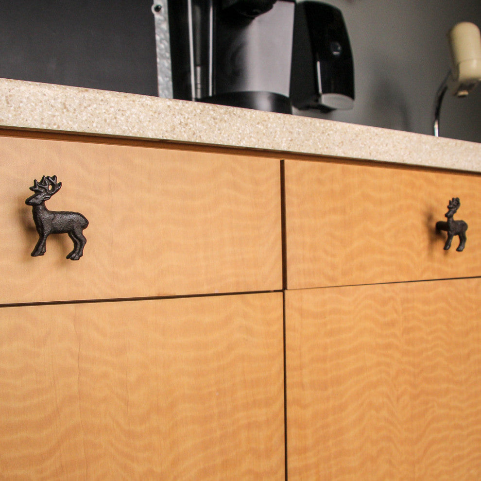 Set of 6 Cast Iron Deer Drawer Pulls Decorative Cabinet Knob Rustic Home Decor