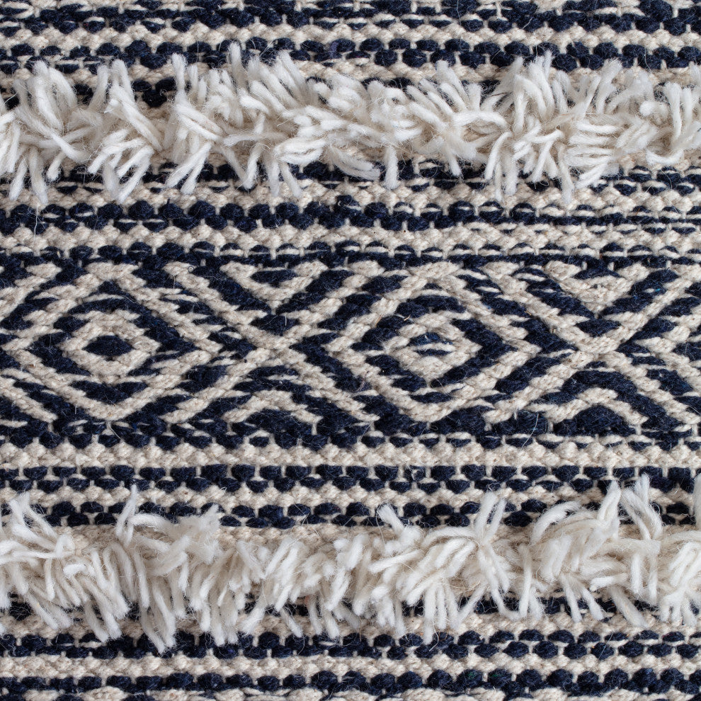 Ouray 20" x 20" x 20" Blue and Ivory Pouf