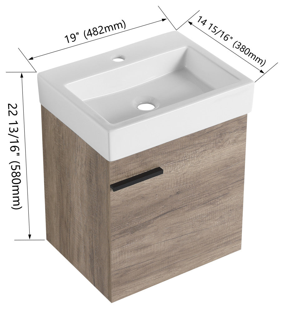 BNK Minimalist Wall-Mounted Bathroom Vanity with Ceramic Basin