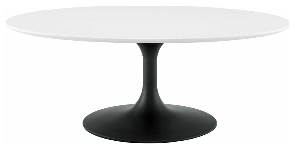 Modern Designer Lounge Oval Coffee Table, Wood Metal Steel, Black White