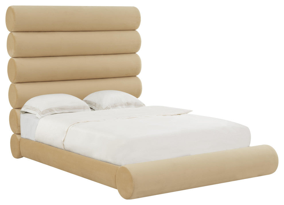 TOV Furniture Durwin Champagne Velvet Bed in Queen