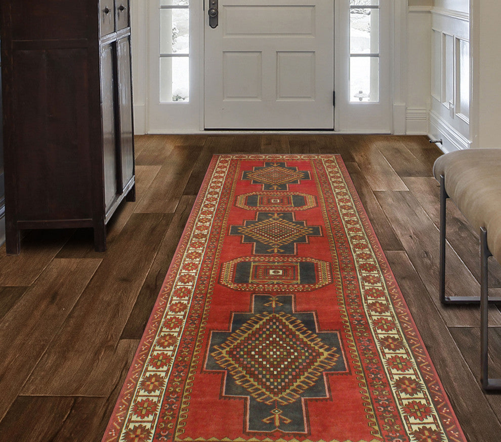 Fine Vintage Distressed Adriani Rust/Charcoal Runner, 4'6x12'6