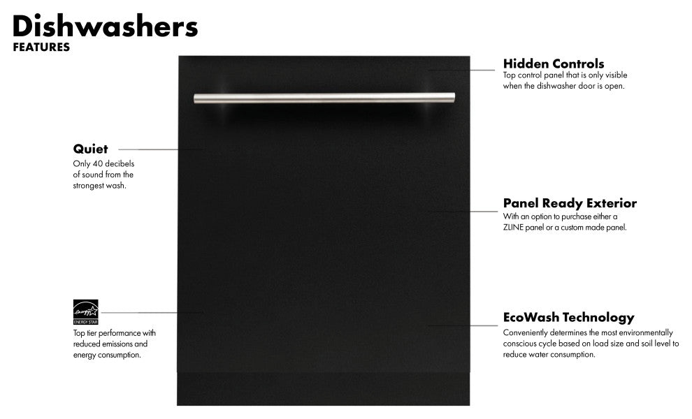 24" Black Matte Top Control Dishwasher 120-Volt With Modern Style Handle