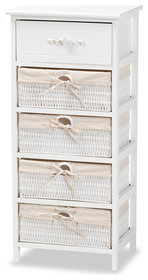 Modern and Contemporary White Finished Wood 1- Drawer Storage Unit With Baskets