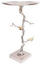 Benzara BM285256 28" Accent Table, Artful Branch, Gold Bird Accents, Silver