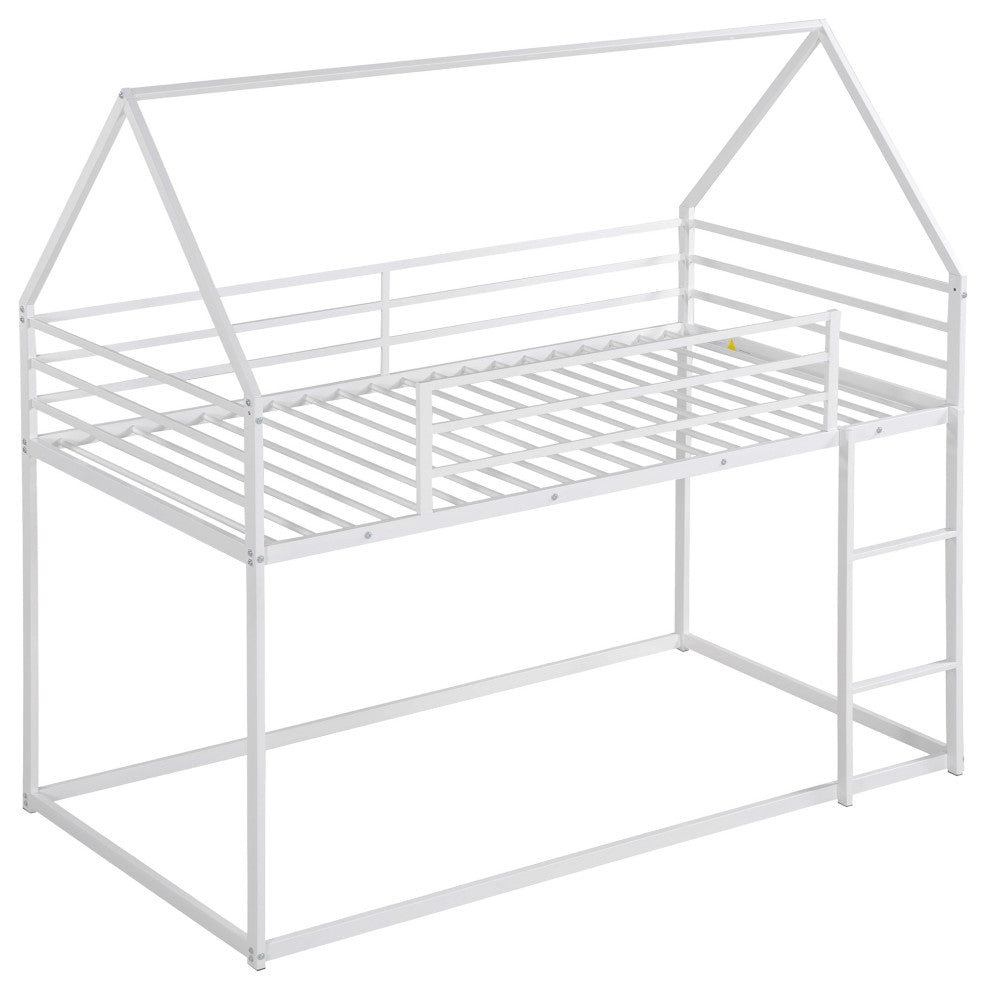Gewnee Metal Twin Over Twin Bunk Bed House Bed in White