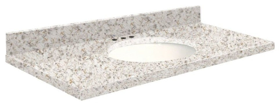 Quartz 43"x22" Vanity Top, White Bowl, Almond Delite, 8" Centerset