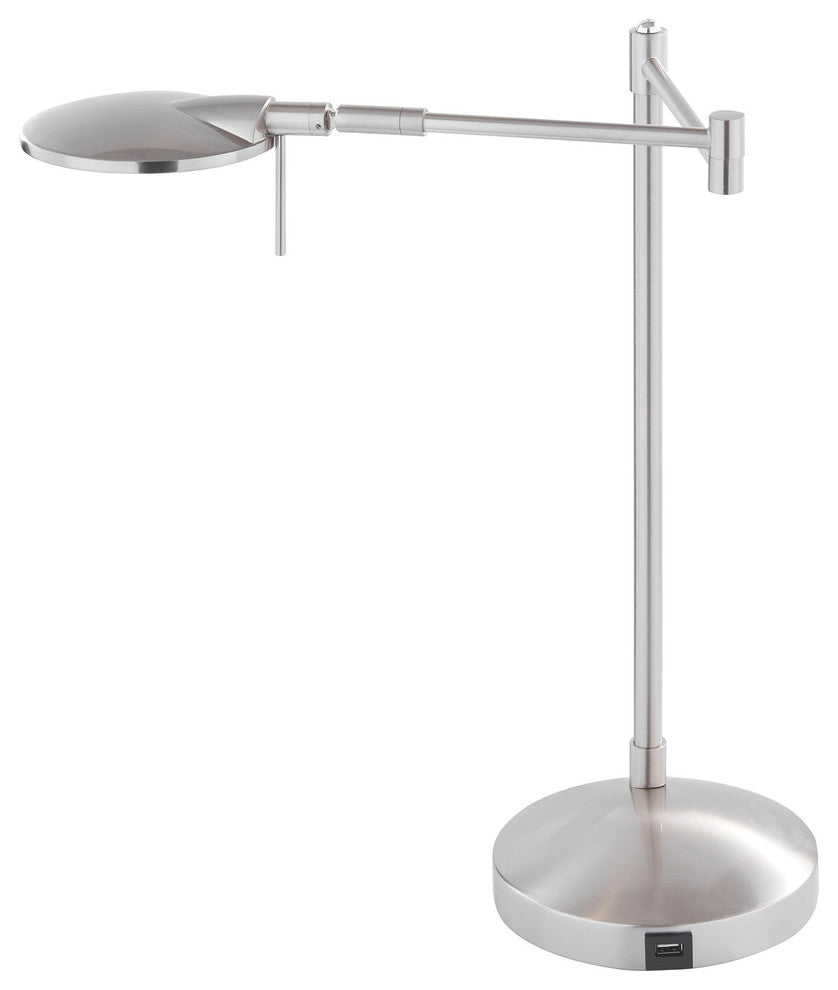 Dessau Turbo Swing-Arm Table Lamp with USB, Satin Nickel
