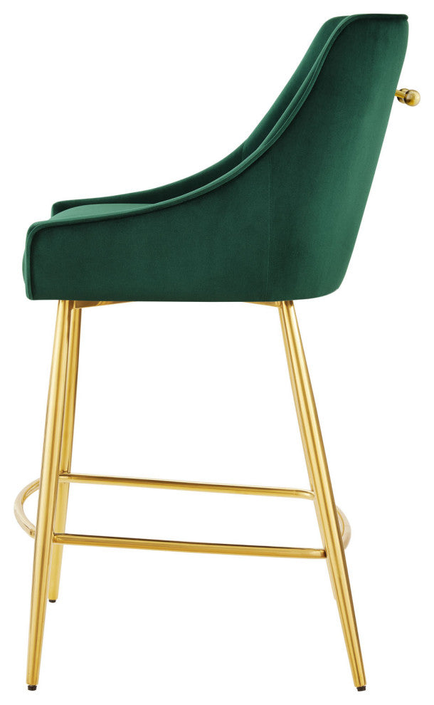 Counter Stool Chair, Green, Velvet, Modern Bar Pub Cafe Bistro Lounge Dining