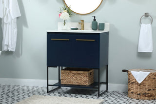 Sue 30" Single Bathroom Vanity, Blue, With Backsplash