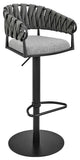Adjustable Counter or Bar Stool in Black Metal with Gray Fabric and Faux Leather