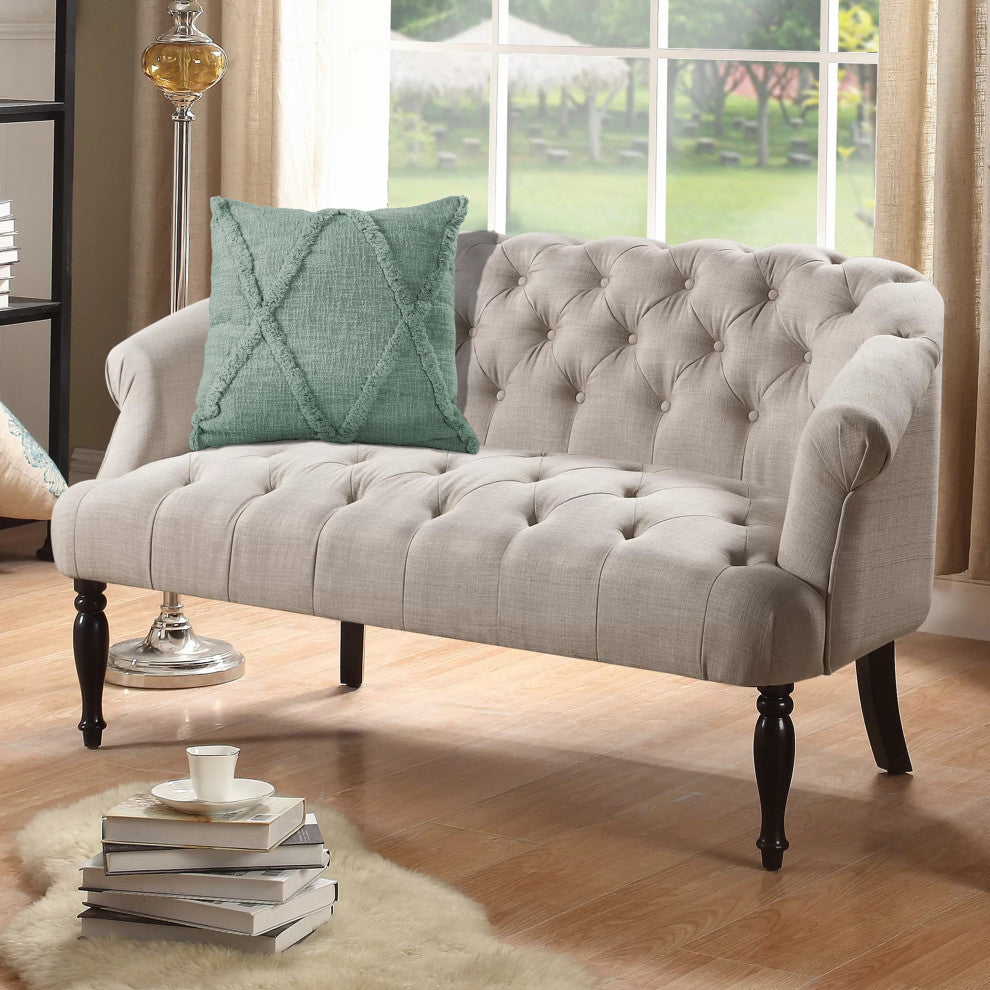 Boho Diamond Tufted Cotton Throw Pillow, Misty Jade, 18" X 18"