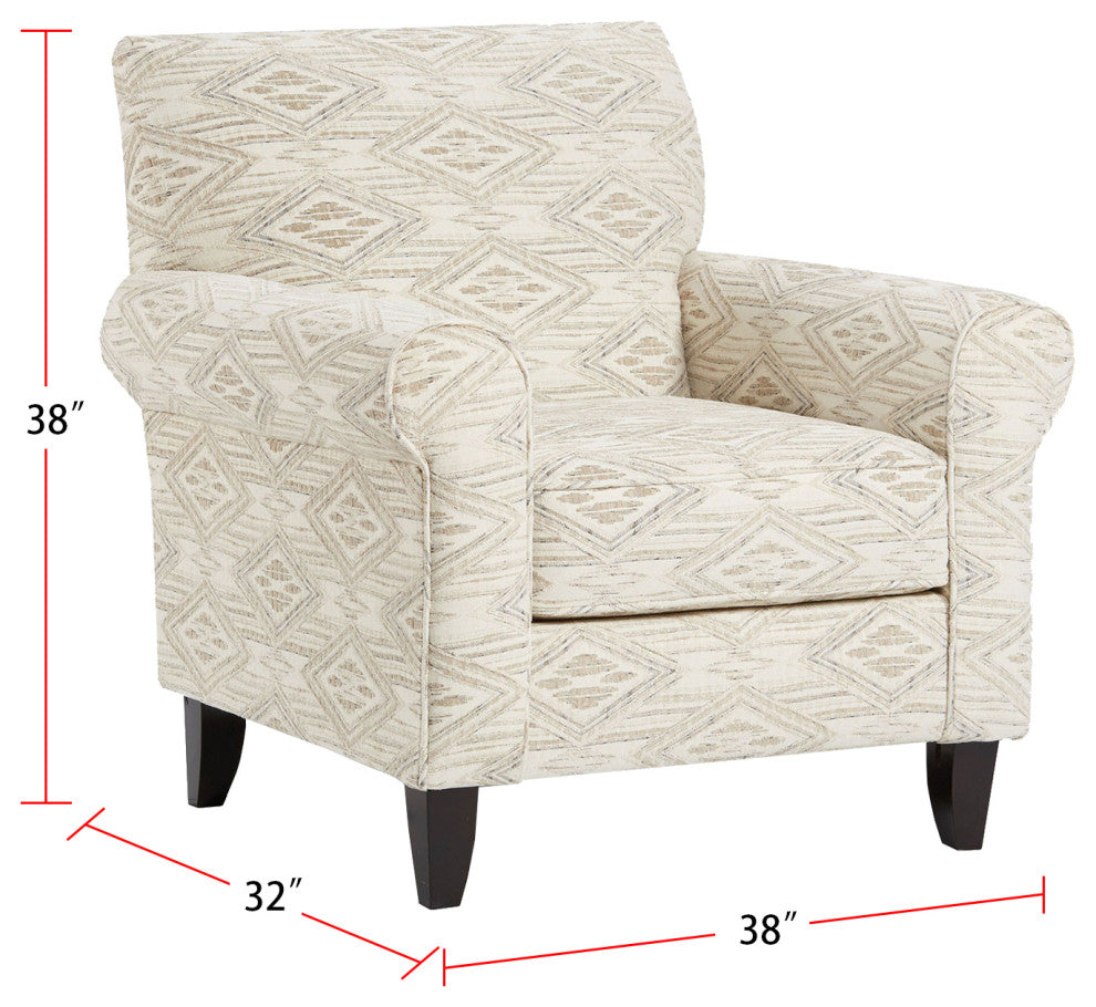 Chenille Upholstered Chair With Rounded Arms, Diamond Multi