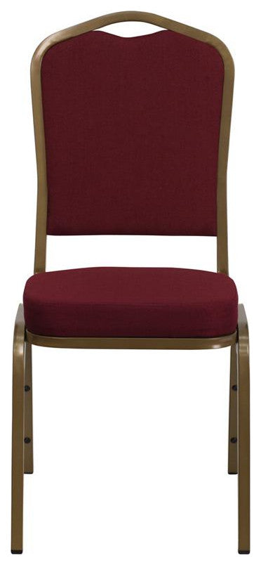 Crown Back Stacking Banquet Chair in Burgundy Fabric - Gold Frame