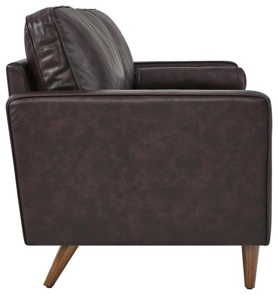 Modway Valour 81" Modern Style Top Grain Leather Sofa in Brown Finish