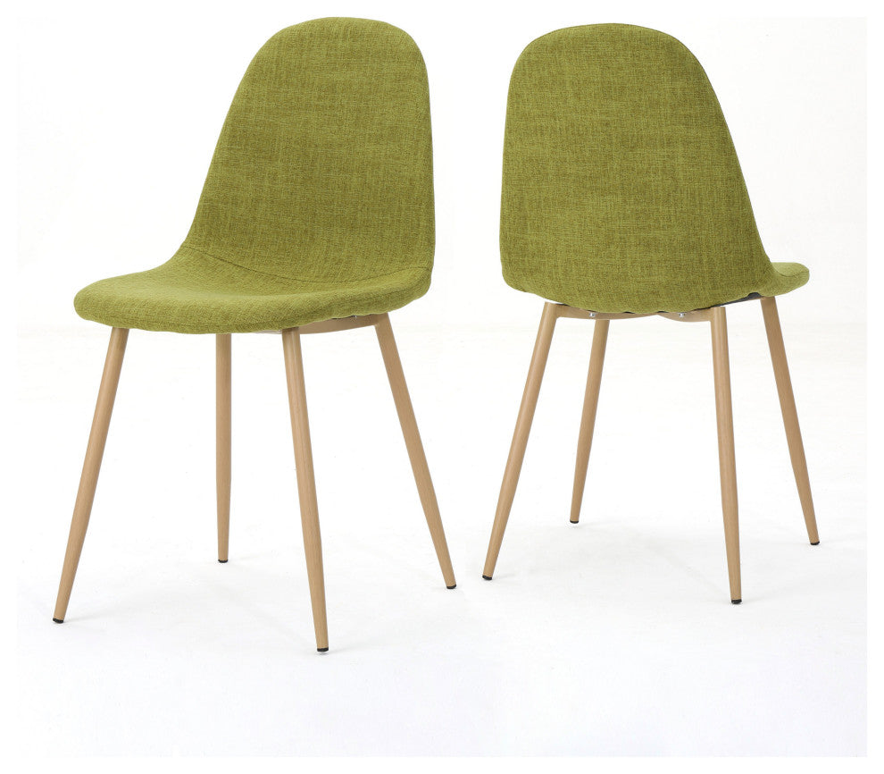 GDF Studio Resta Fabric Dining Chairs With Wood Finished Metal Legs, Set of 2, Green/Light Brown