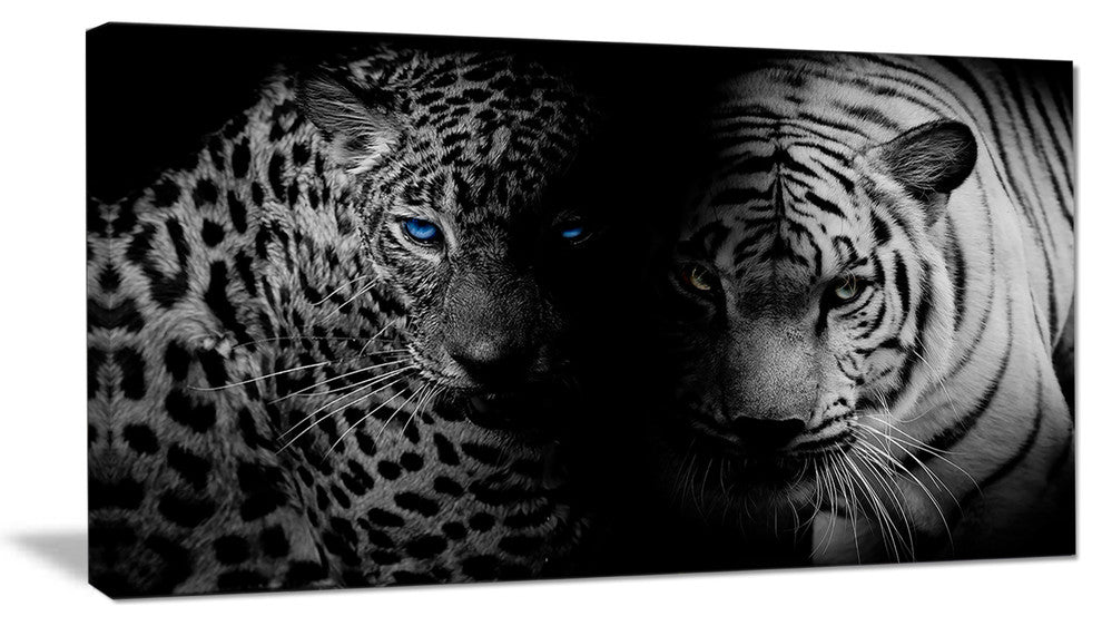 "Leopard and Tiger in Black" Animal Digital Art Canvas Print