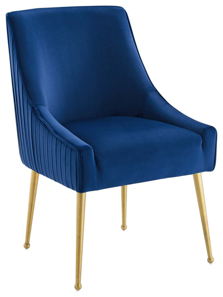 Discern Pleated Back Upholstered Performance Velvet Dining Chair Navy