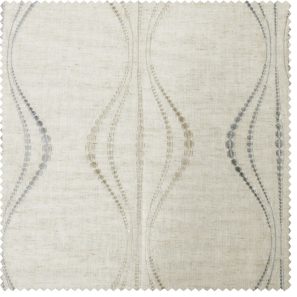 Suez Natural Embroidered FauxLinen Sheer Curtain Single Panel, 50"x96"