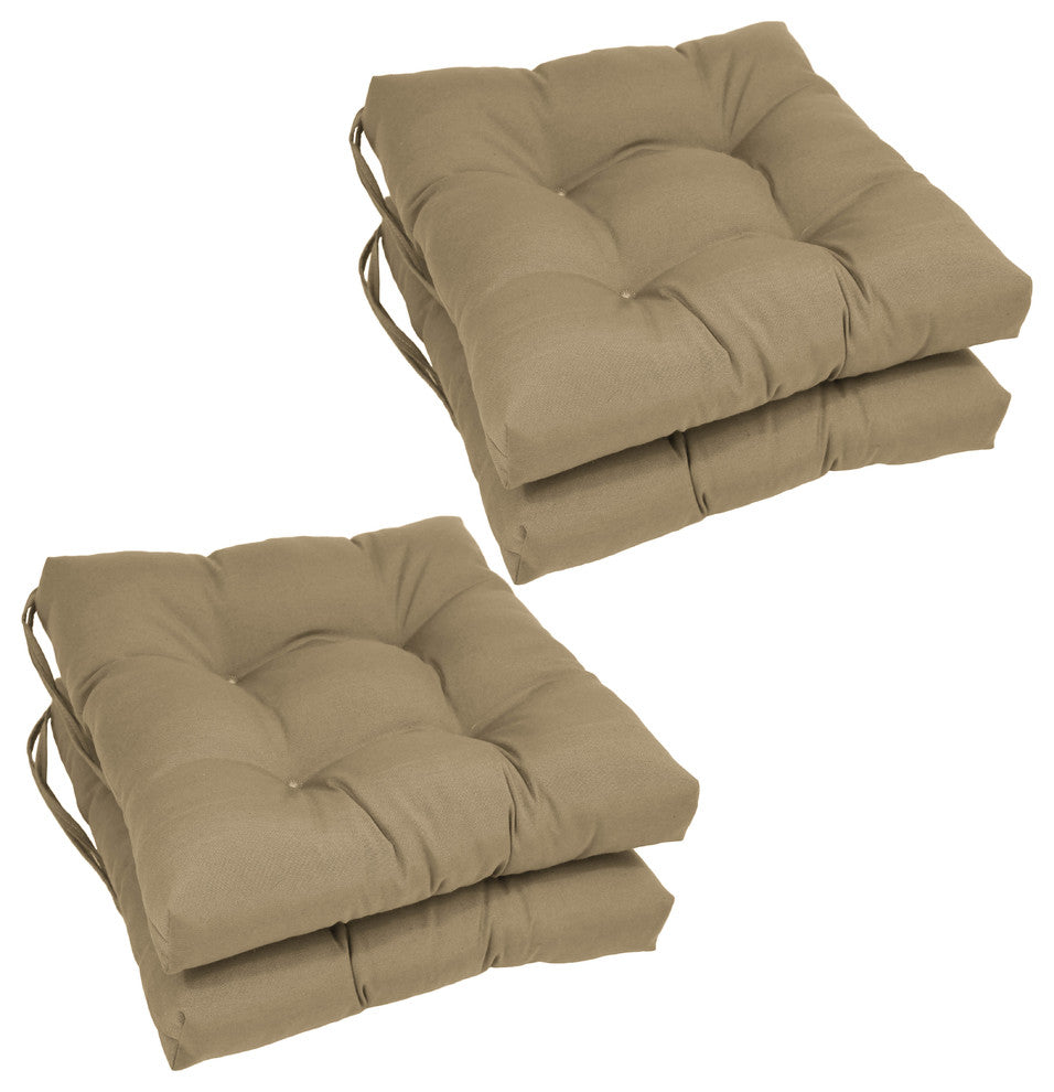 16" Solid Twill Square Tufted Chair Cushions, Set of 4, Brown
