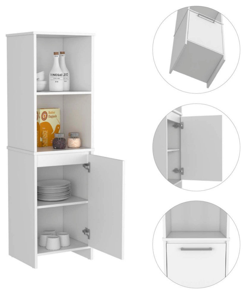 Danforth Pantry Cabinet with 1 Cabinet and 4 Shelves, White