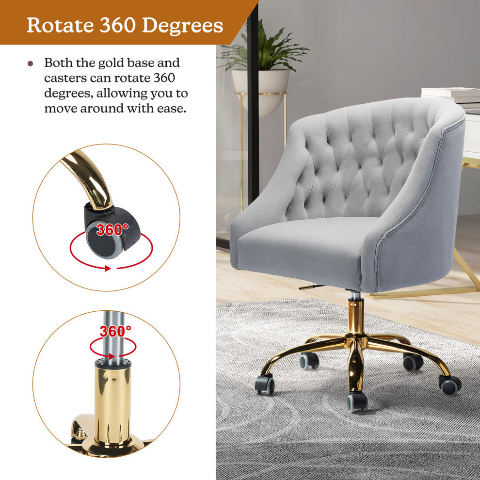 Home Office Swivel Chair with Button-Tufted Back, Gray