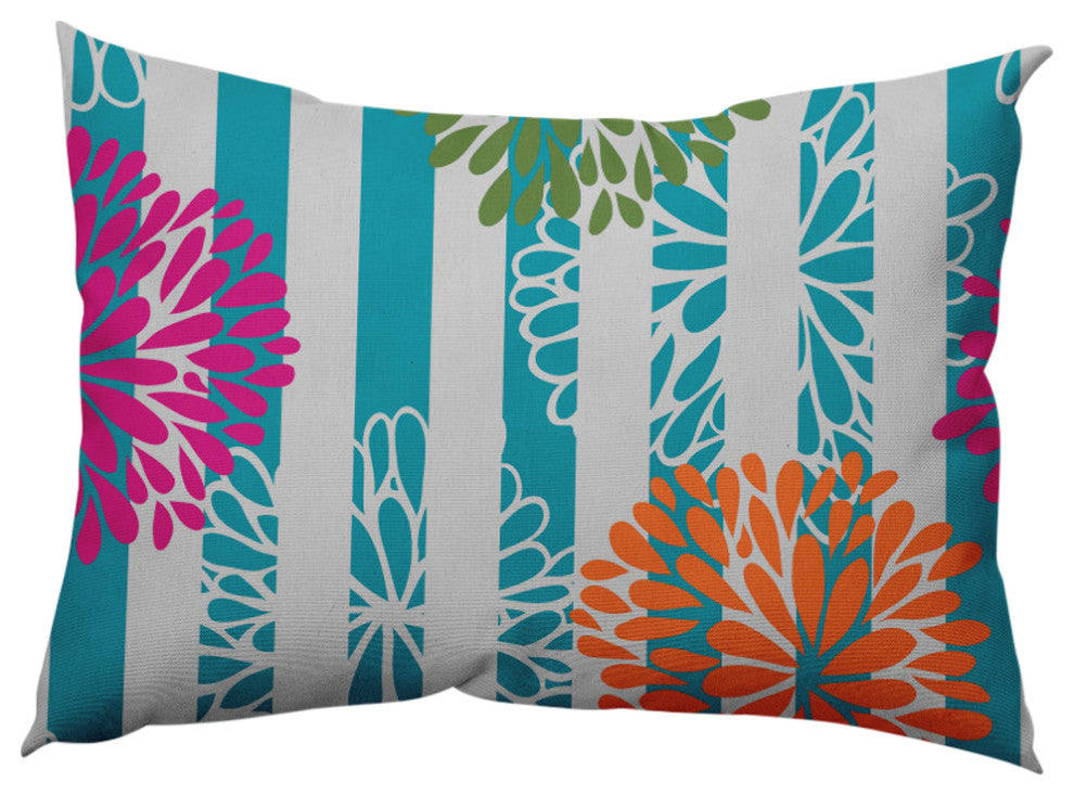 Flower Bursts Decorative Throw Pillow, Blue, 14"x20"