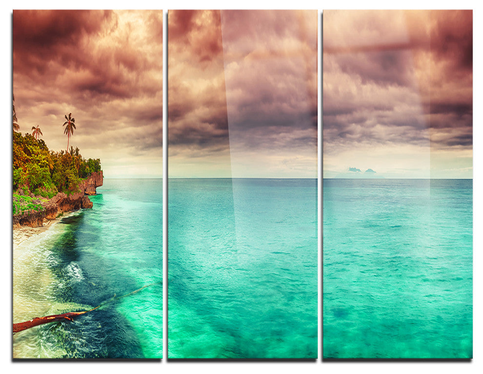 "Green Sunset Panorama View" Photo Metal Wall Art, 3 Panels, 36"x28"