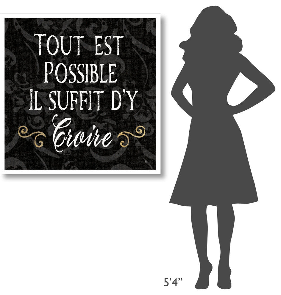 "Inspirational Collage IV French on Black" Print by Daphne Brissonnet, 38"x38"