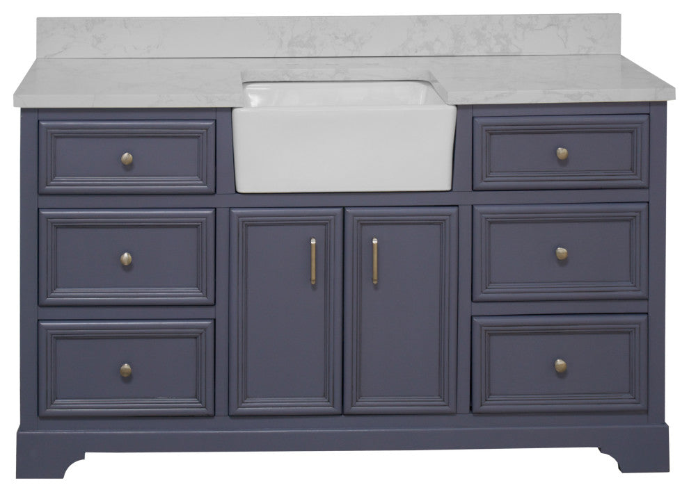 Zelda 60" Bathroom Vanity, Powder Gray, Engineered Carrara, Single