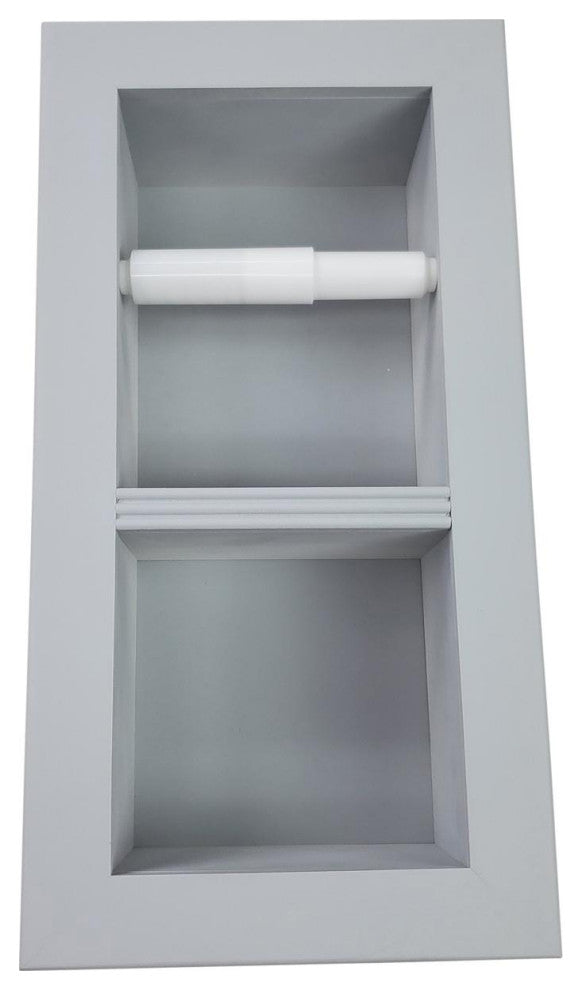 Bayshore Recessed Solid Wood Double Toilet Paper Holder 7 X 14.5, Primed Gray