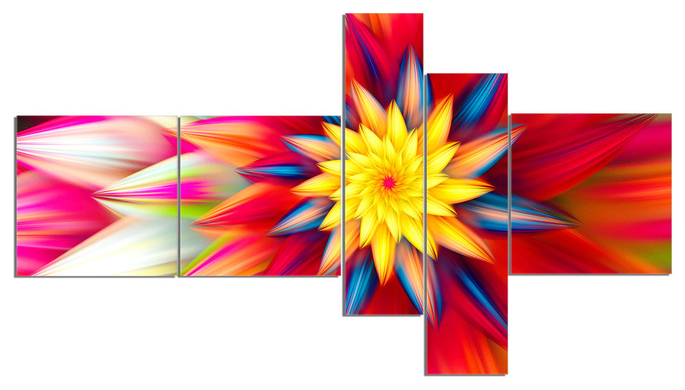 Amazing Dance of Red Petals, Floral Canvas Art Print, 60"x32", 5 panels