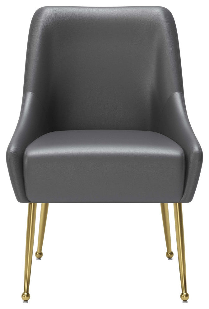 Dining Chair, Faux Vinyl Leather, Steel, Gray, Gold, Kitchen Cafe Bistro
