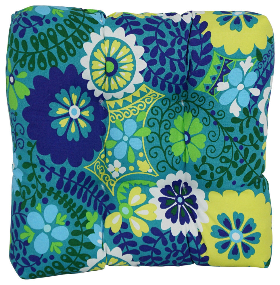 19" Squared Patterned Tufted Dining Chair Cushions, Set of 2, Luxury Azure