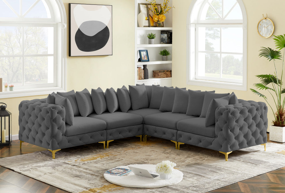 Tremblay Modular Sectional, Grey, L-Shaped, 5-Piece: Armless (2), Corner (3)