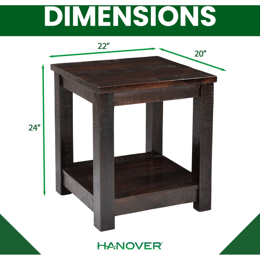 Ravenna Mango Wood End Table With Lower Storage Shelf, Dark Brown
