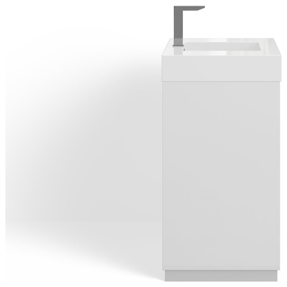 Boutique Bath Vanity, High Gloss White, 36", Single Sink, Freestanding