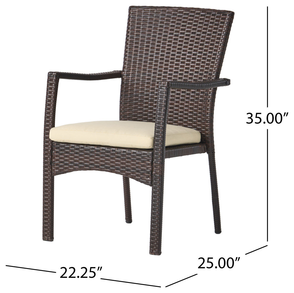 GDF Studio Melba Outdoor Wicker Dining Chairs With Beige Cushions, Set of 2